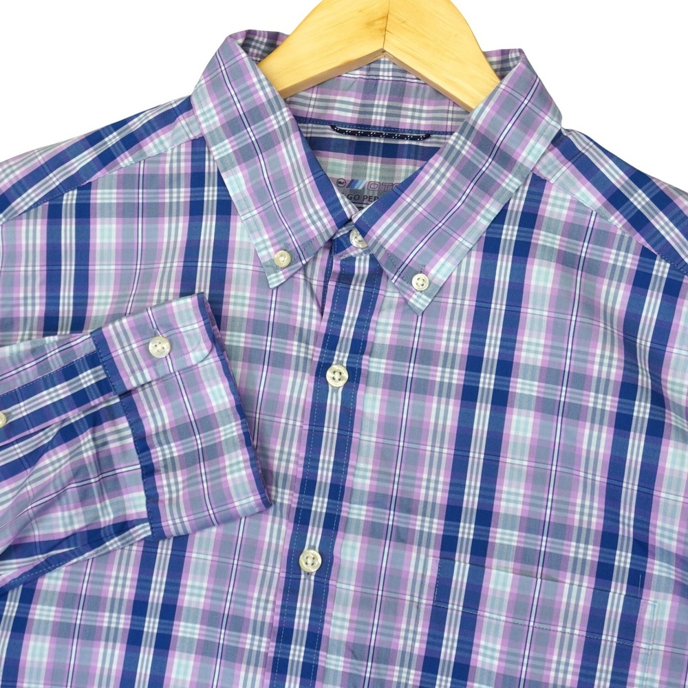 Vineyard Vines OTG Button Down Shirt Mens Large Purple Plaid Performance Brrr - Picture 1 of 11